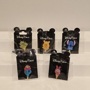 Disney Parks Ice Cream Cone/Popsicle Character Pin Set